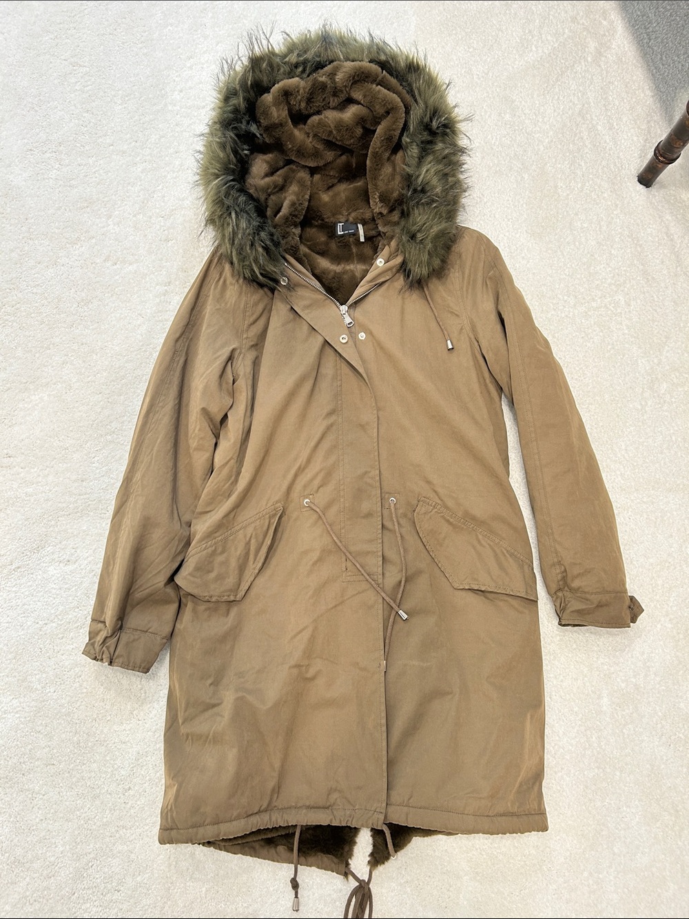 Love Token Tan Faux Fur-Lined Parka with Hood Trim